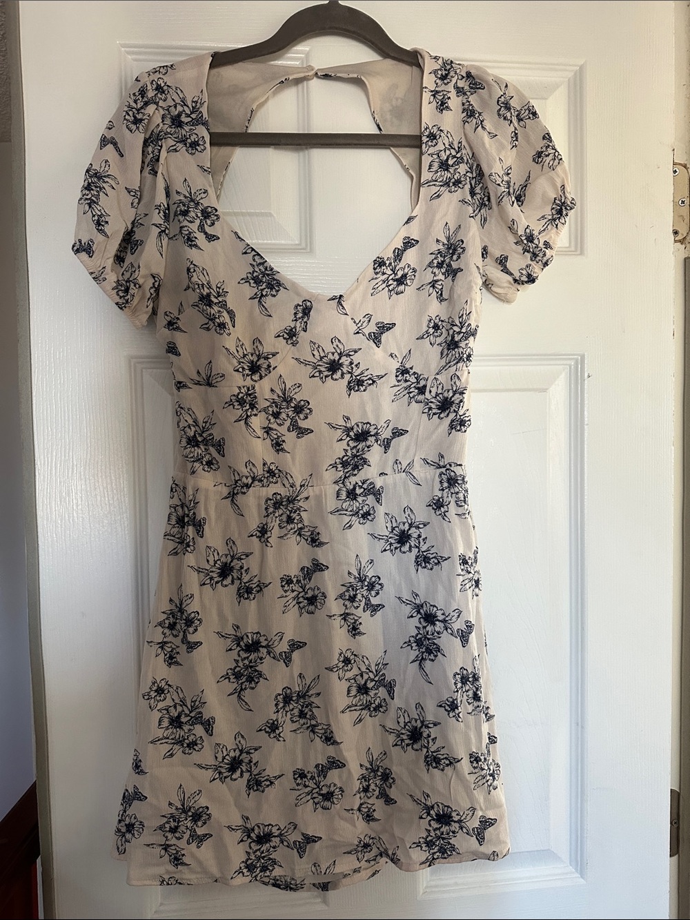 La Hearts Cream Mini Dress with Navy Floral Print